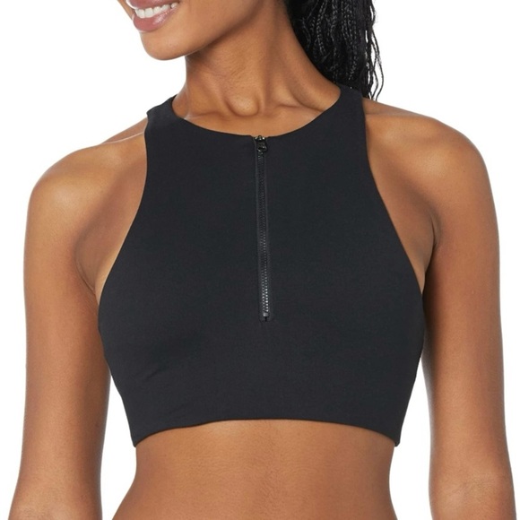 Sage Collective Zipper Front Racerback Sports Bra Black - Picture 1 of 9